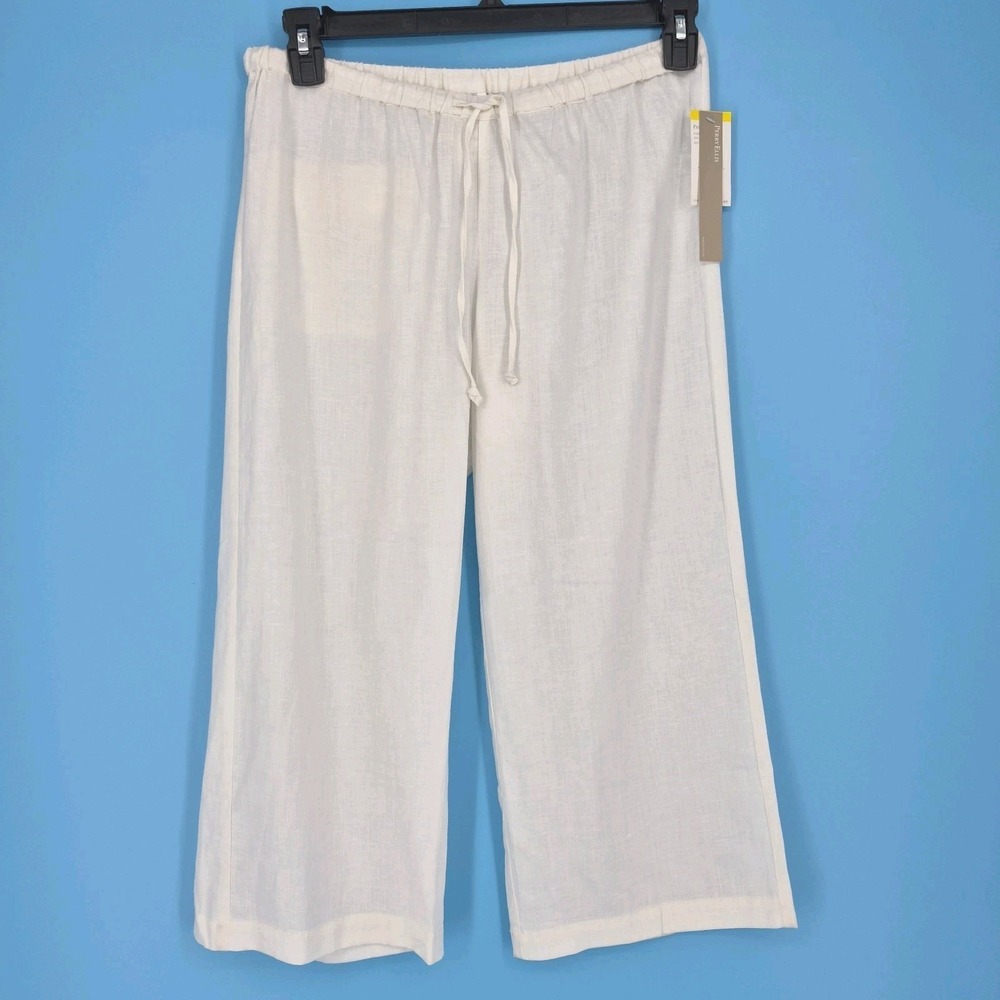NWT Perry Ellis Men's Linen Drawstring Pants White Regular Fit Beach Casual M